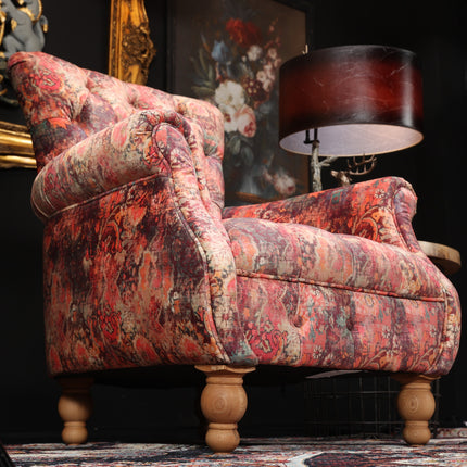 Serpentine Armchair in Coral Print Velvet