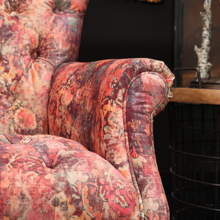 Serpentine Armchair in Coral Print Velvet