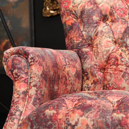 Serpentine Armchair in Coral Print Velvet