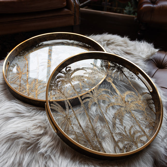 Set of 2 Dark Gold Palm Tree Trays