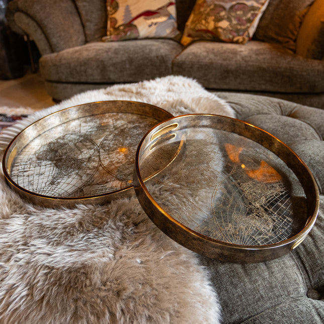Set of 2 Gold World Map Trays