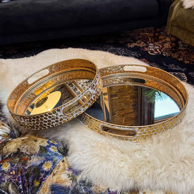 Set of 2 Mirrored Trays with Handles