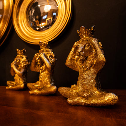 Set of 3 Gold Sat Down Lions