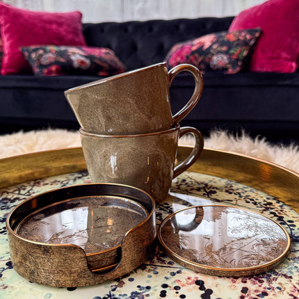 Set of 4 Antique Gold Scenic Coasters