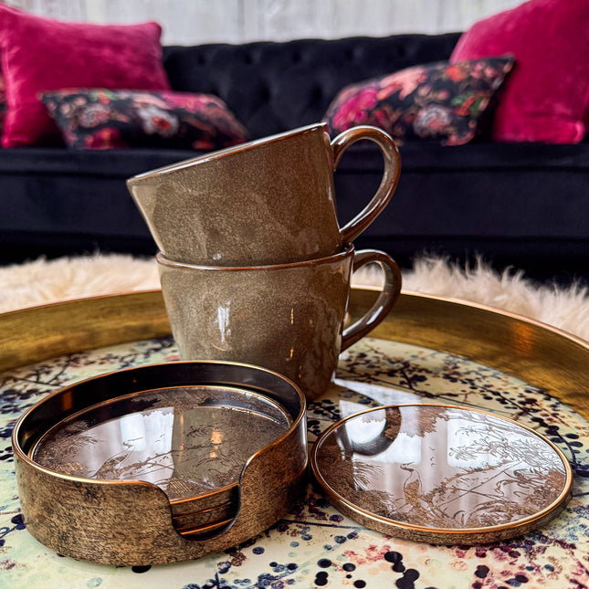 Set of 4 Antique Gold Scenic Coasters