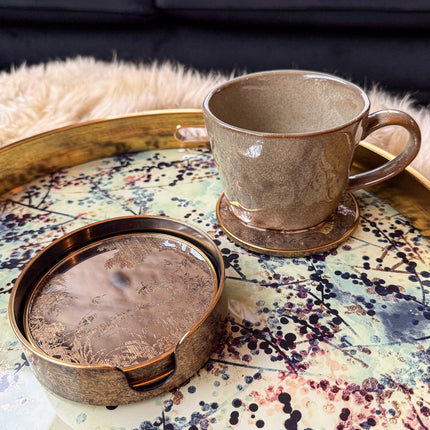Set of 4 Antique Gold Scenic Coasters