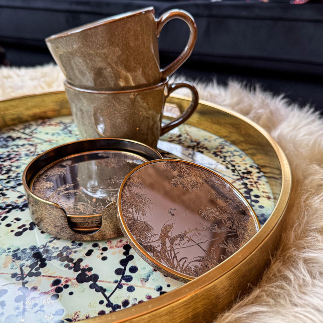 Set of 4 Antique Gold Scenic Coasters