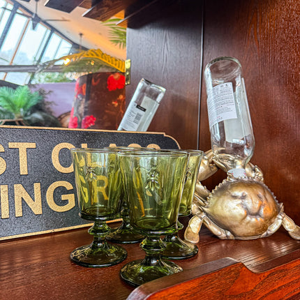 Set of 4 Bee wine Glasses in Olive - Clearance