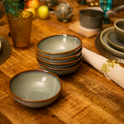 Set of 4 Blue Glazed Bowls - Clearance