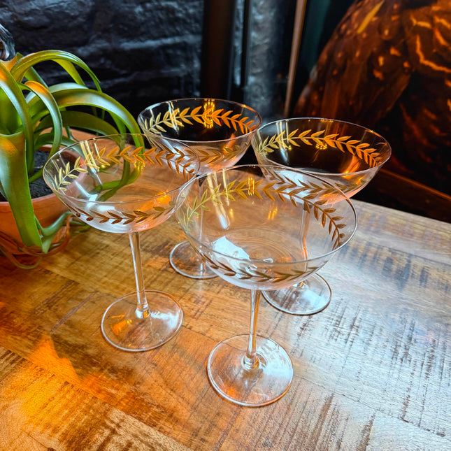 Set of 4 Gold Leaf Champagne Glasses - Clearance