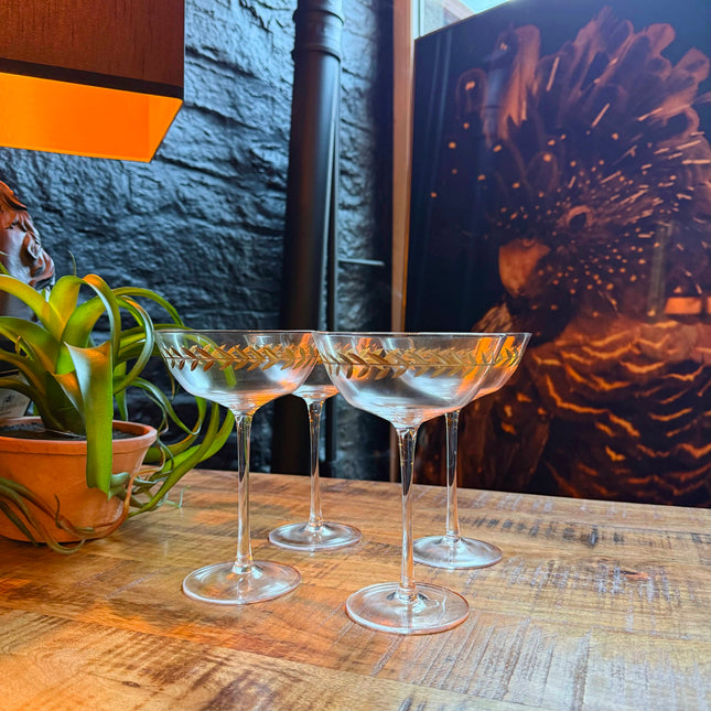 Set of 4 Gold Leaf Champagne Glasses - Clearance