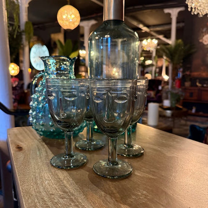 Set of 4 Grey Face Clear Wine Glasses