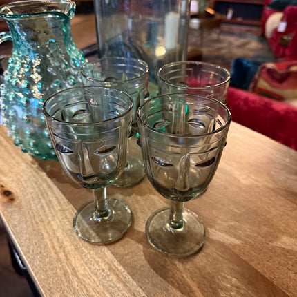 Set of 4 Grey Face Clear Wine Glasses