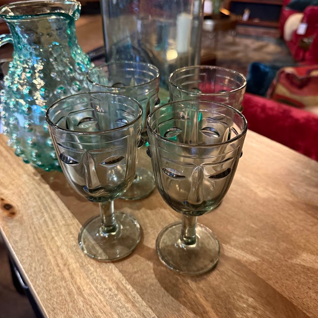 Set of 4 Grey Face Clear Wine Glasses