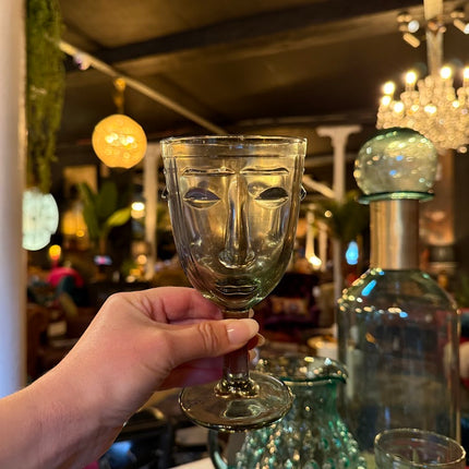 Set of 4 Grey Face Clear Wine Glasses