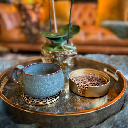 Set of 4 Leopard Print Coasters with Holder