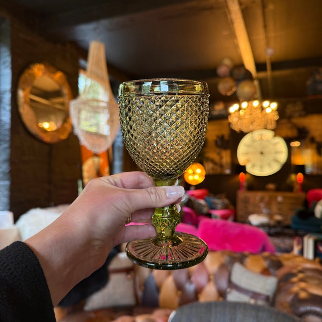 Set of 4 Wine Glasses in Olive Green