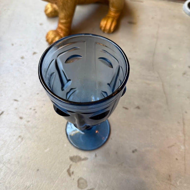 Set of 6 Blue Deco Face Wine Glasses