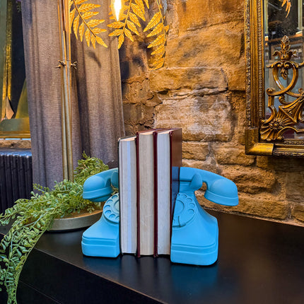 Set of Telephone Bookends in Matt Aqua Blue