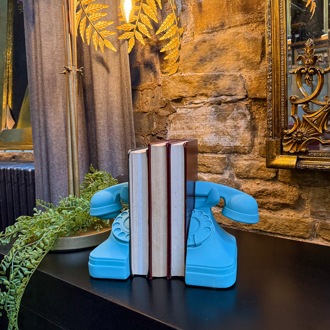Set of Telephone Bookends in Matt Aqua Blue