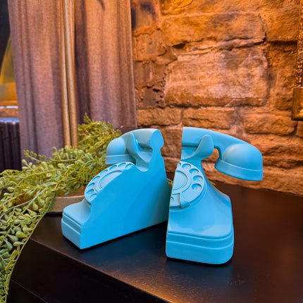 Set of Telephone Bookends in Matt Aqua Blue