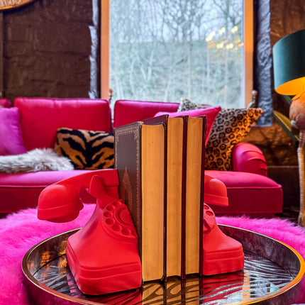 Set of Telephone Bookends in Matt Pink