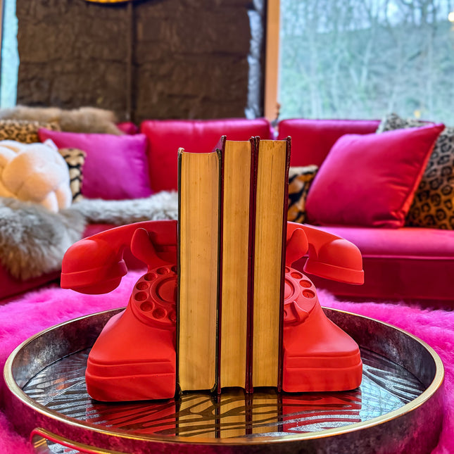 Set of Telephone Bookends in Matt Pink