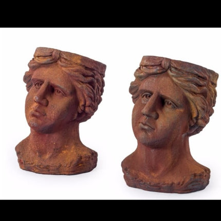 Set of 2 Antiqued Head Planters