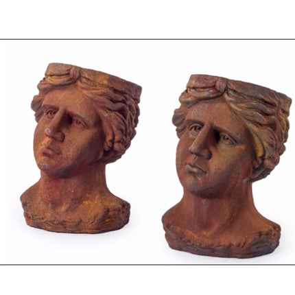 Set of 2 Antiqued Head Planters