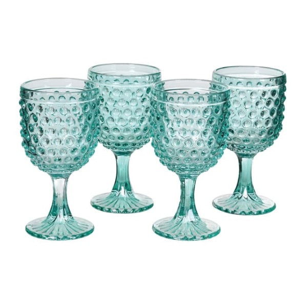 Set of 4 Green Water Glasses - Bobble Effect- Clearance