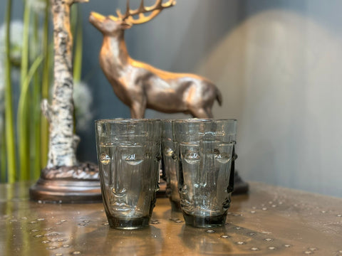 Set of 4 Grey Face Water Glasses