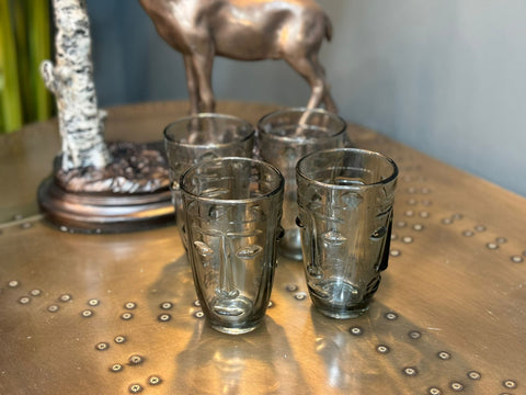 Set of 4 Grey Face Water Glasses