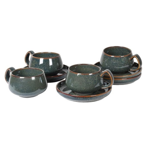 Set of 4 Obsidian Porcelain Cups & Saucers