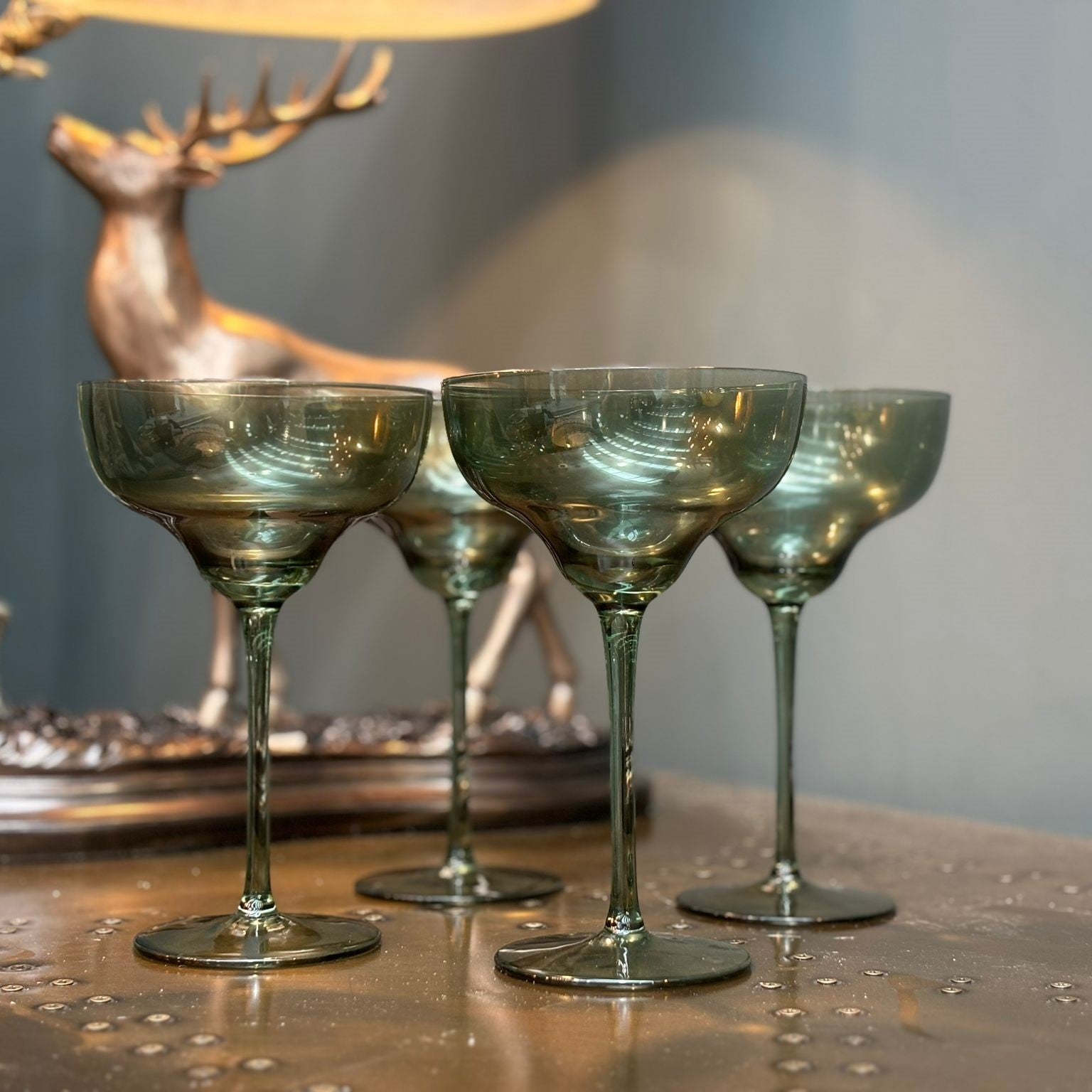 Set of Olive Green Martini Glasses โ Vintage Sofa