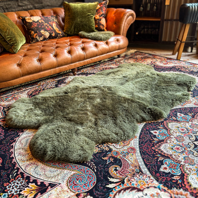 Sheepskin Rug in Green Khaki - Quad