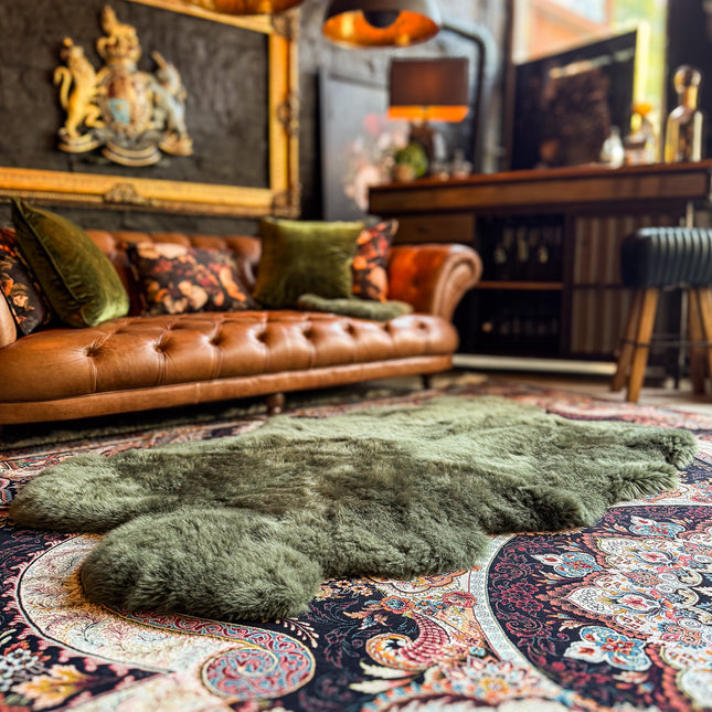 Sheepskin Rugs in Green Khaki - Various Sizes