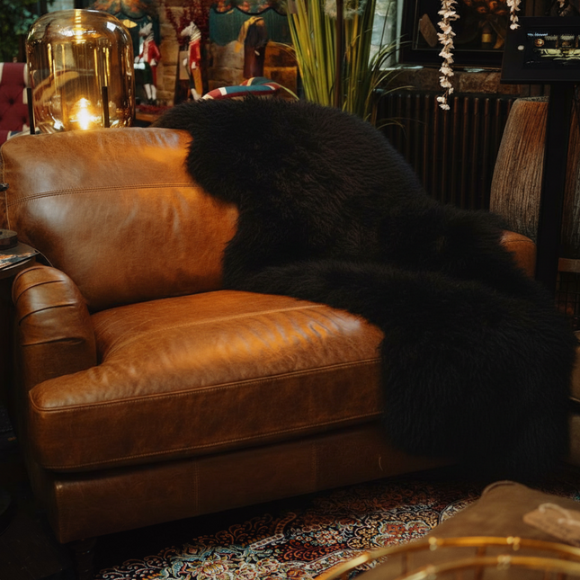 Sheepskin Rug in Black - Double