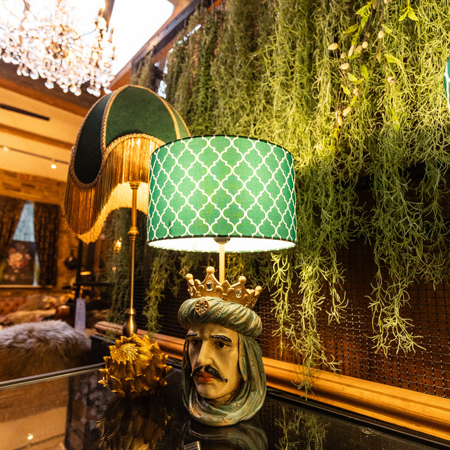 Sicilian King Head Table Lamp with Green Shade