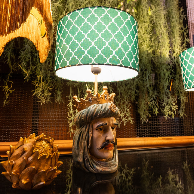 Sicilian King Head Table Lamp with Green Shade