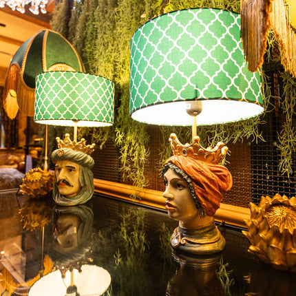 Sicilian King Head Table Lamp with Green Shade