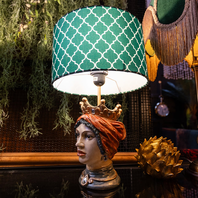 Sicilian Queen Head Table Lamp with Green Shade