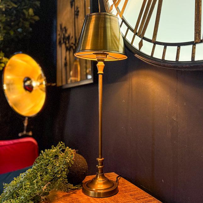 Slim Antique Brass Table Lamp with Shade