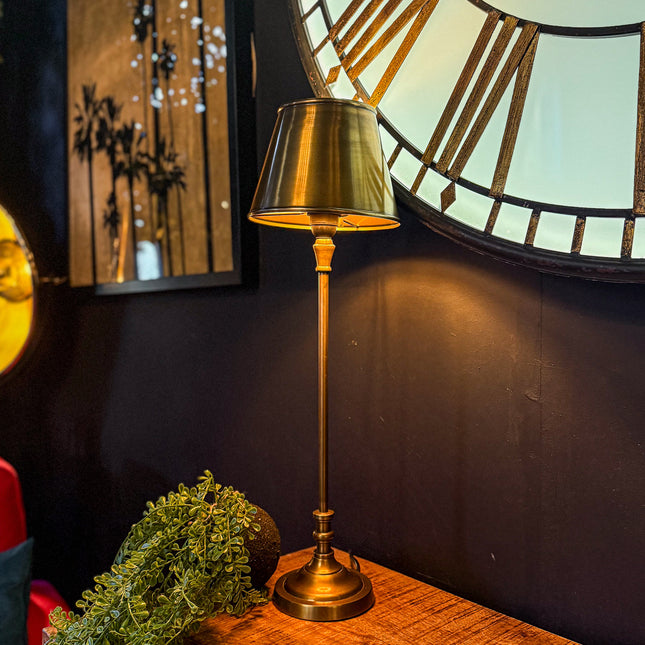 Slim Antique Brass Table Lamp with Shade