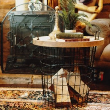 Small Wire Basket Side Table Laundry Log