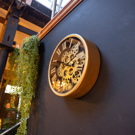 Small Black & Gold Clock Moving Gears