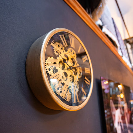 Small Black & Gold Clock Moving Gears