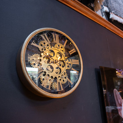 Small Black & Gold Clock Moving Gears