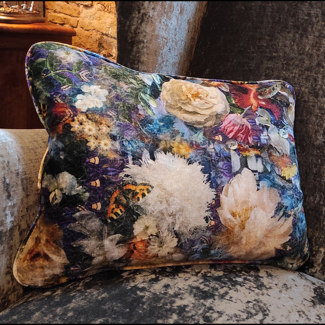 Feather Cushion Royal Garden Sapphire Small Bolster (43 x 33cm) To Order