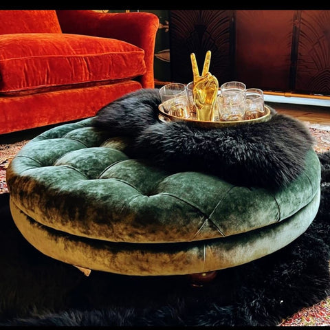 Loren Spink & Edgar Round Footstool in Opium Emerald