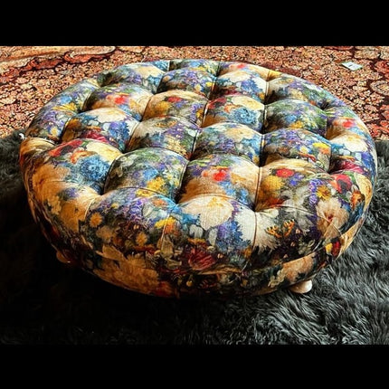 Loren Spink & Edgar Round Footstool in Royal Garden Sapphire